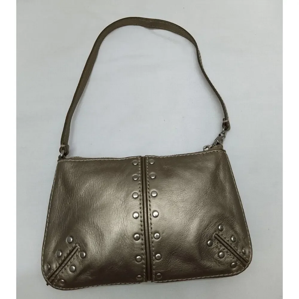 Michael Kors Altor Gray Bronze Leather Studded Zipper Wristlet - Coin Wallet